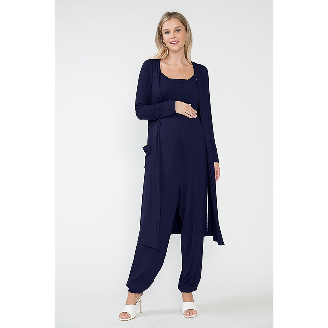 Emmaline Navy Jumpsuit & Long Cardigan 3 Piece Set