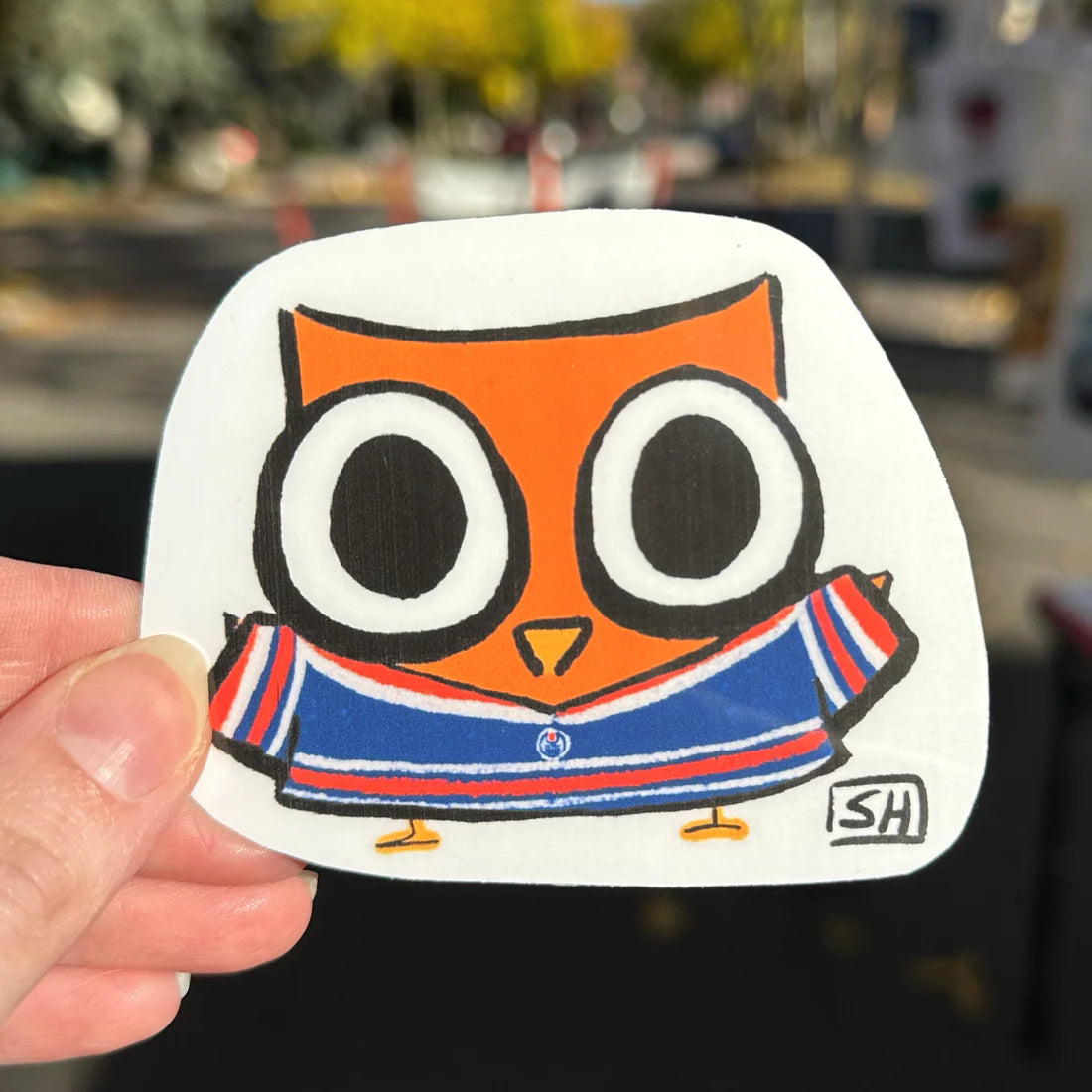 Owl with Blue and Orange Hockey Jersey Sticker