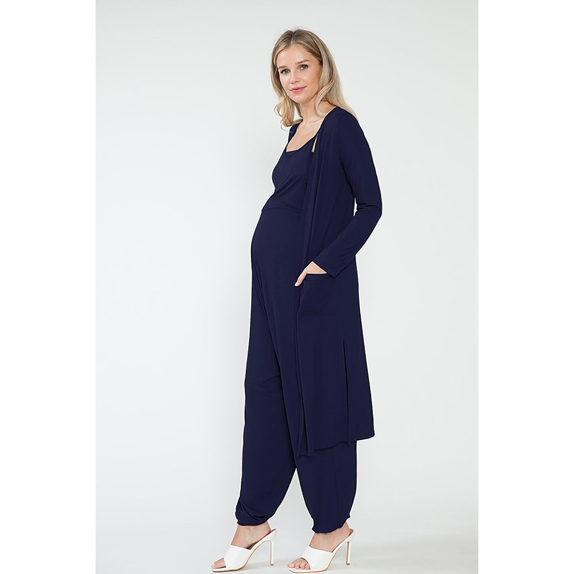 Emmaline Navy Jumpsuit & Long Cardigan 3 Piece Set