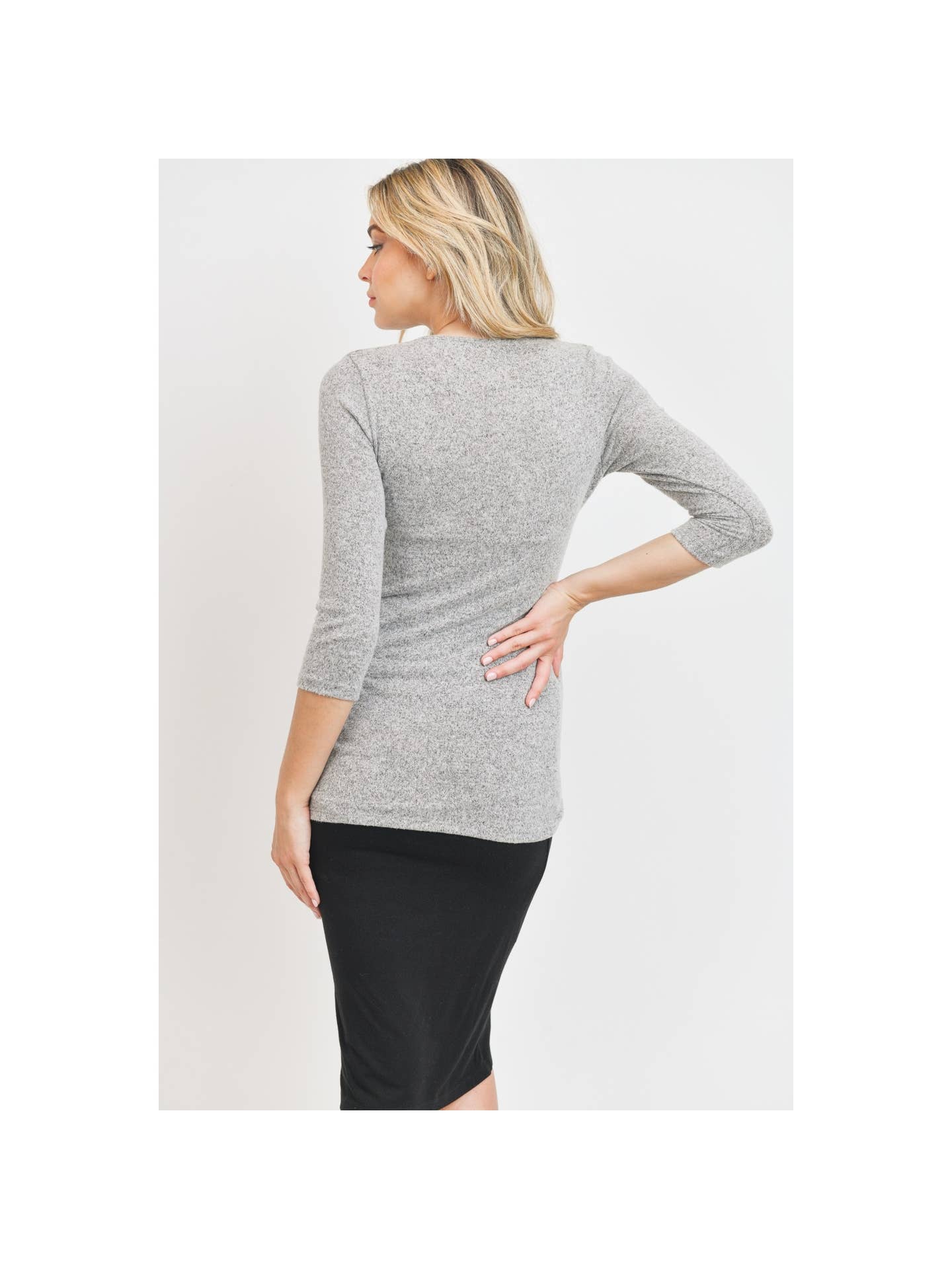 Blakely Brushed Hacci Top in Heather Grey