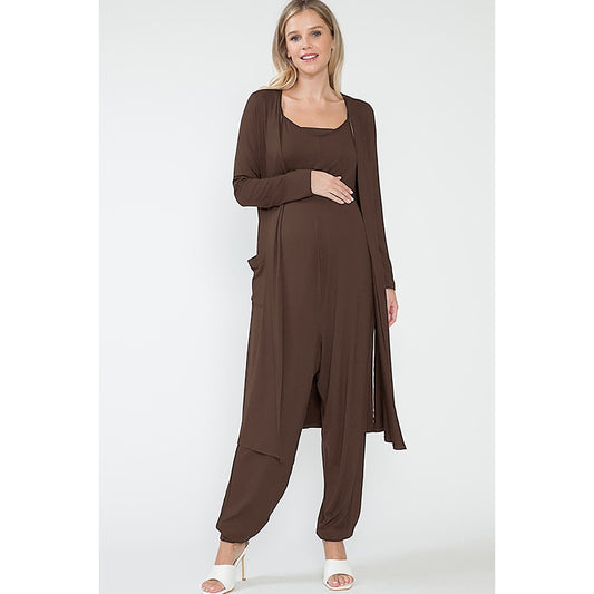 Emmaline Choco Jumpsuit & Long Cardigan 3 Piece Set