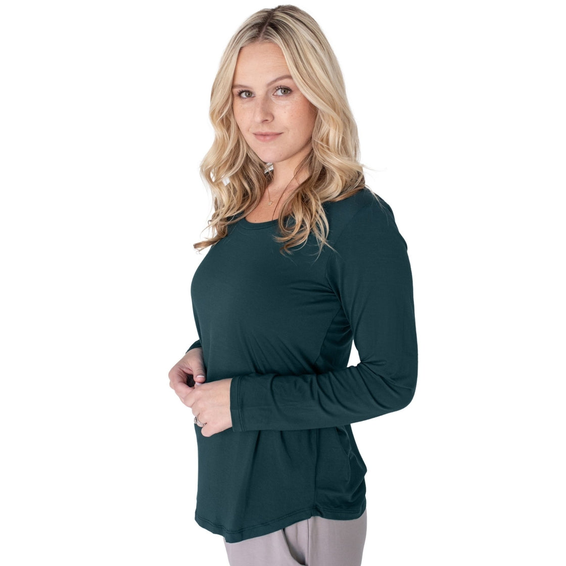 Bamboo Nursing & Maternity Long Sleeve T-Shirt in Evergreen