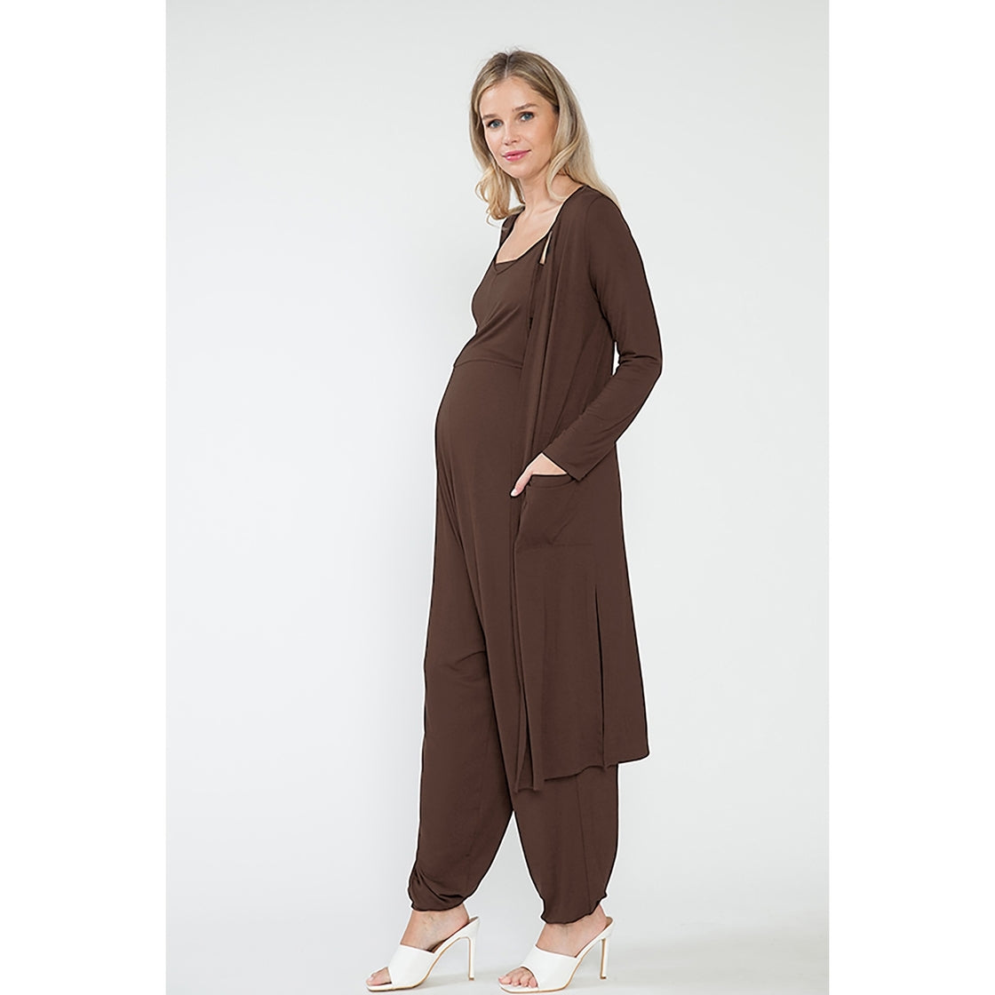 Emmaline Choco Jumpsuit & Long Cardigan 3 Piece Set