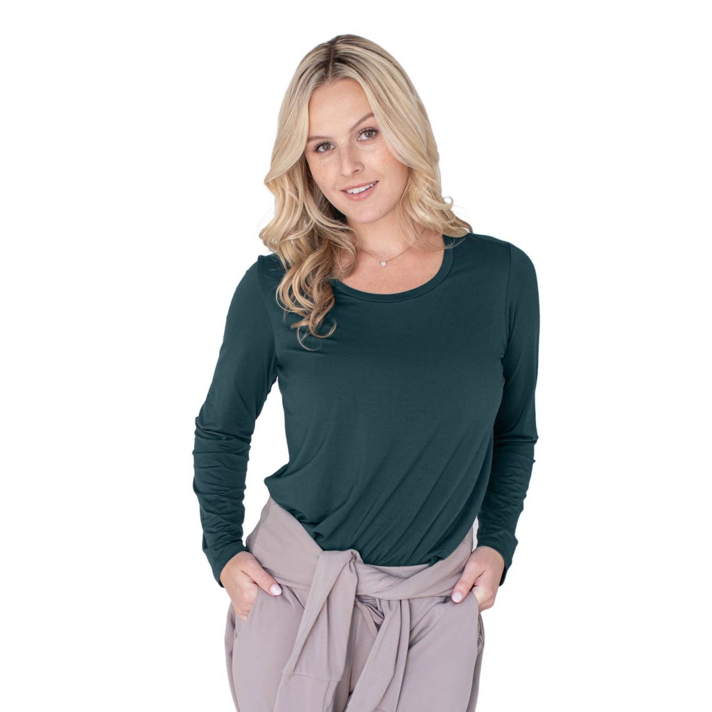 Bamboo Nursing & Maternity Long Sleeve T-Shirt in Evergreen