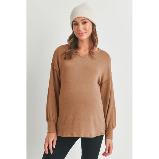 Haisley Relaxed Knit Top in Camel