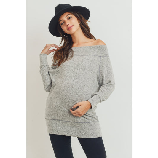 Brianna Off The Shoulder Top in Heather Grey