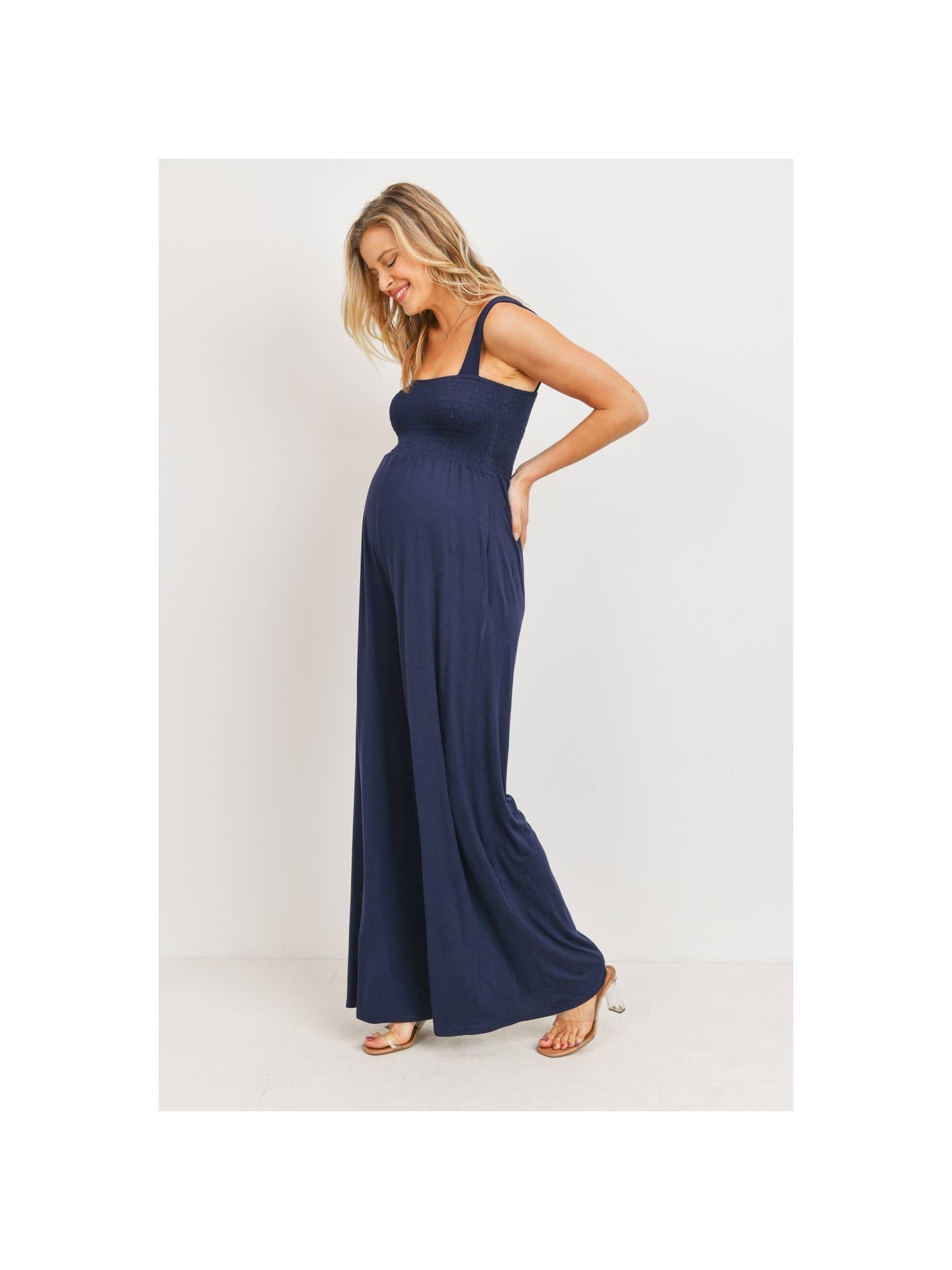 Madelynn Navy Smocked Wide Leg Jumpsuit