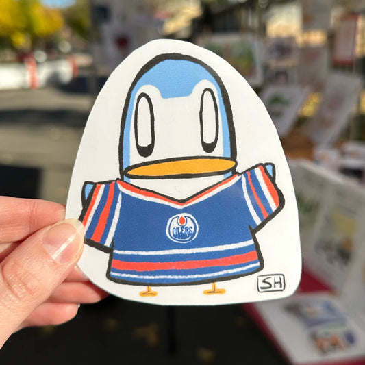 Penguin with Blue and Orange Hockey Jersey Sticker