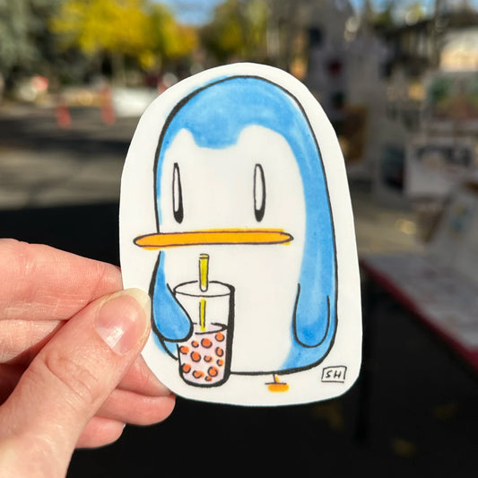 Penguin With Boba Sticker