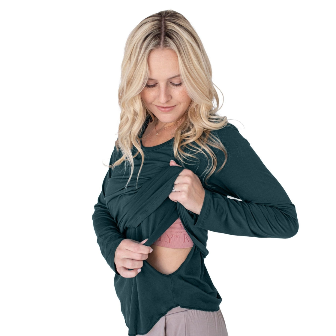 Bamboo Nursing & Maternity Long Sleeve T-Shirt in Evergreen