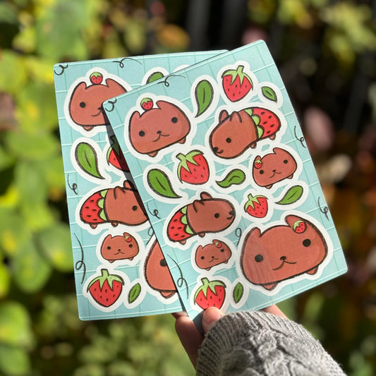 Capybara Strawberry Sticker Sheet