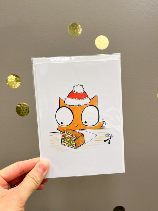 Owl Wrapping Gifts Greeting Card