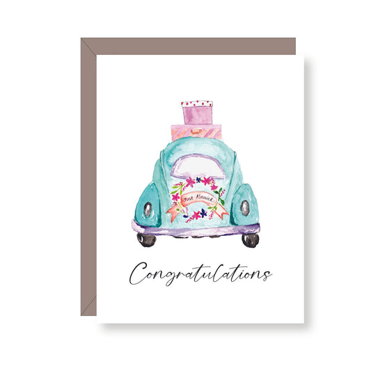 Just Married Wedding Congratulations Car Greeting Card