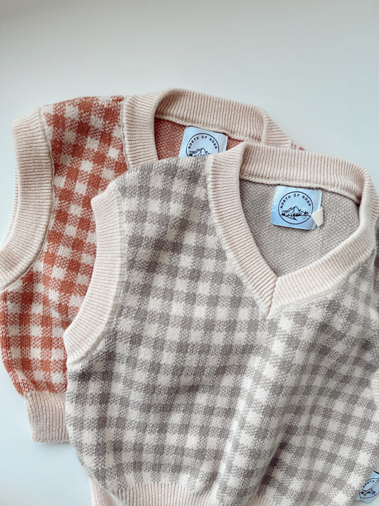 Sofi Checkered Vest + Bloomer Set in Grey