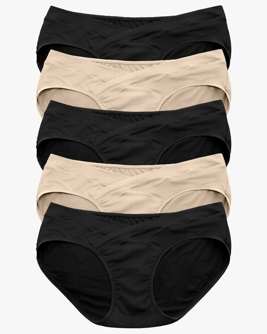 Under-The-Bump Bikini Underwear (5-Pack) Maternity/Postpartum Black/Beige