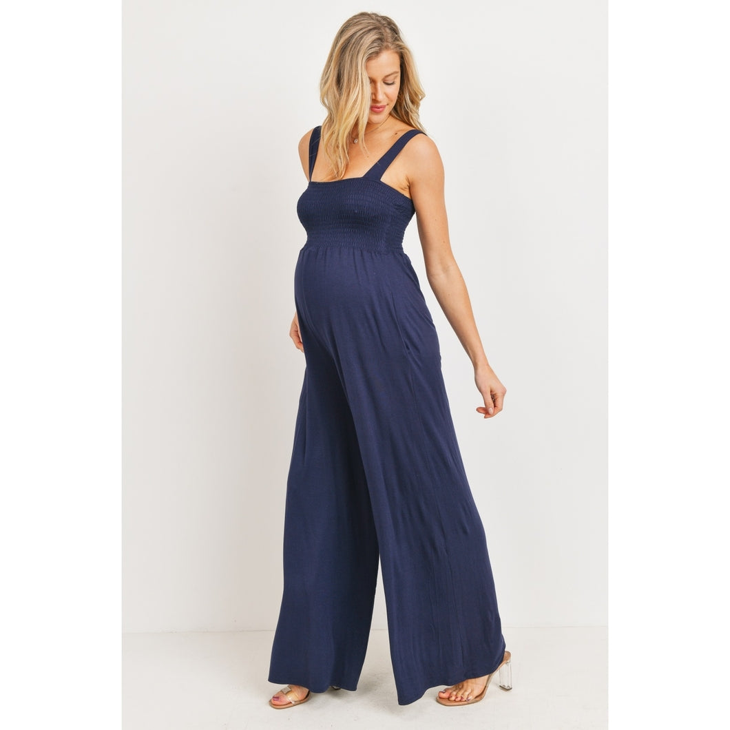 Madelynn Navy Smocked Wide Leg Jumpsuit