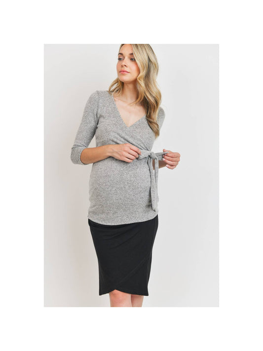 Blakely Brushed Hacci Top in Heather Grey