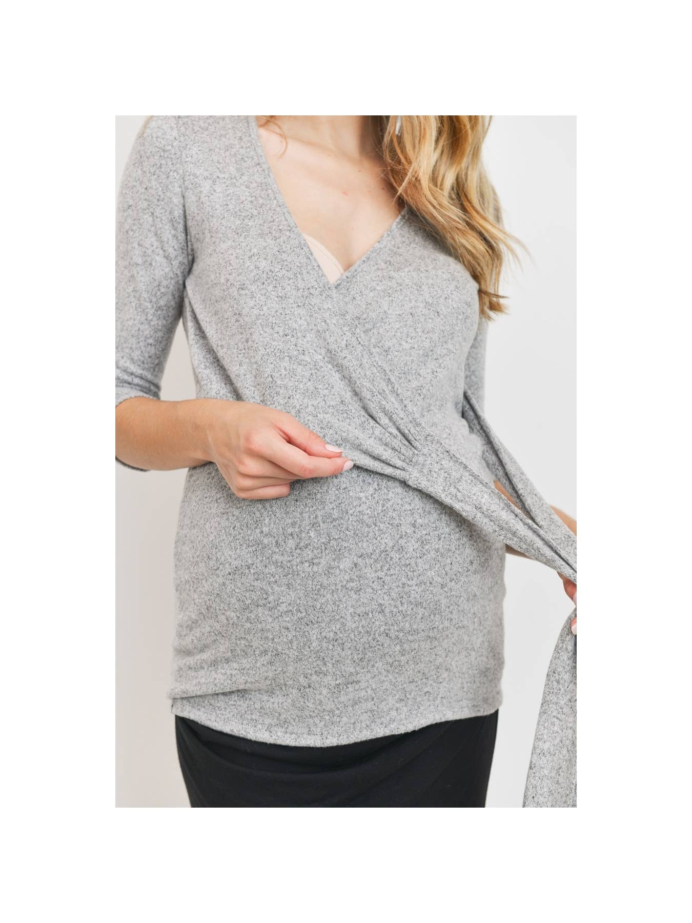 Blakely Brushed Hacci Top in Heather Grey