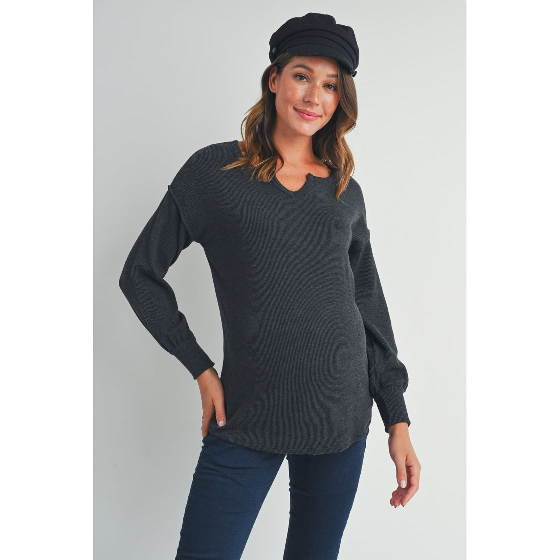 Haisley Relaxed Knit Top in Charcoal