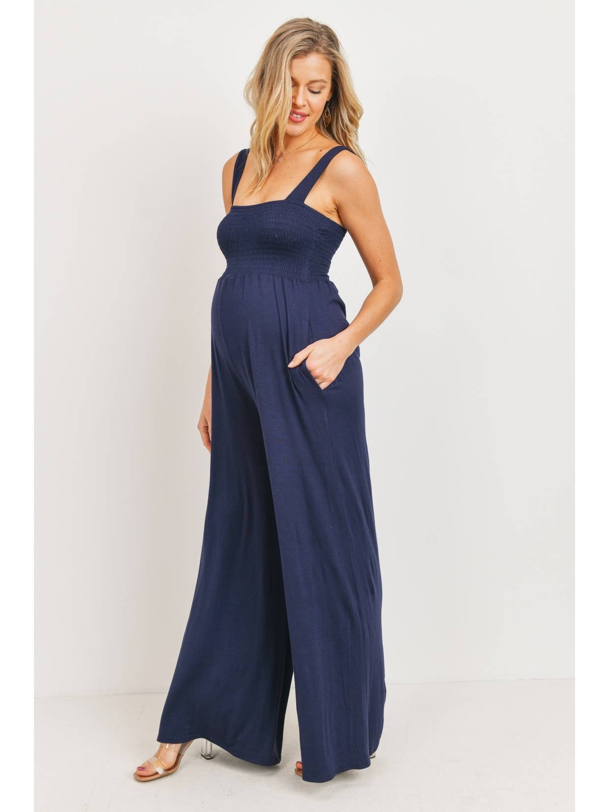 Madelynn Navy Smocked Wide Leg Jumpsuit