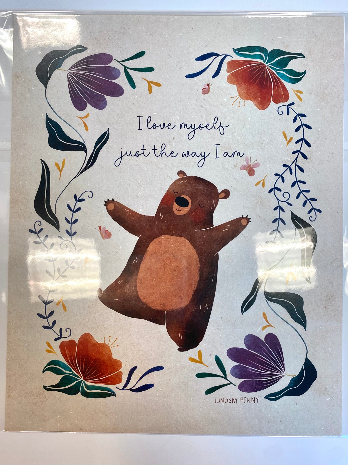 I Love Myself Bear in Tan Art Print